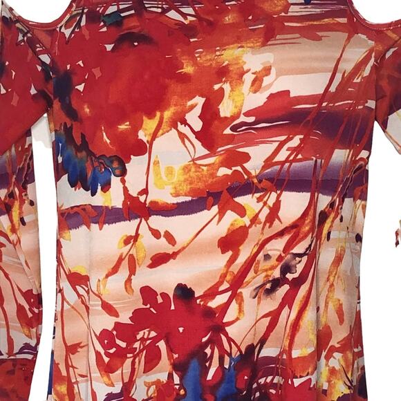 Dolce Bianca Watercolor Beach Dress M – Cold Shoulder Bodycon/Shift Fit - Picture 6 of 16